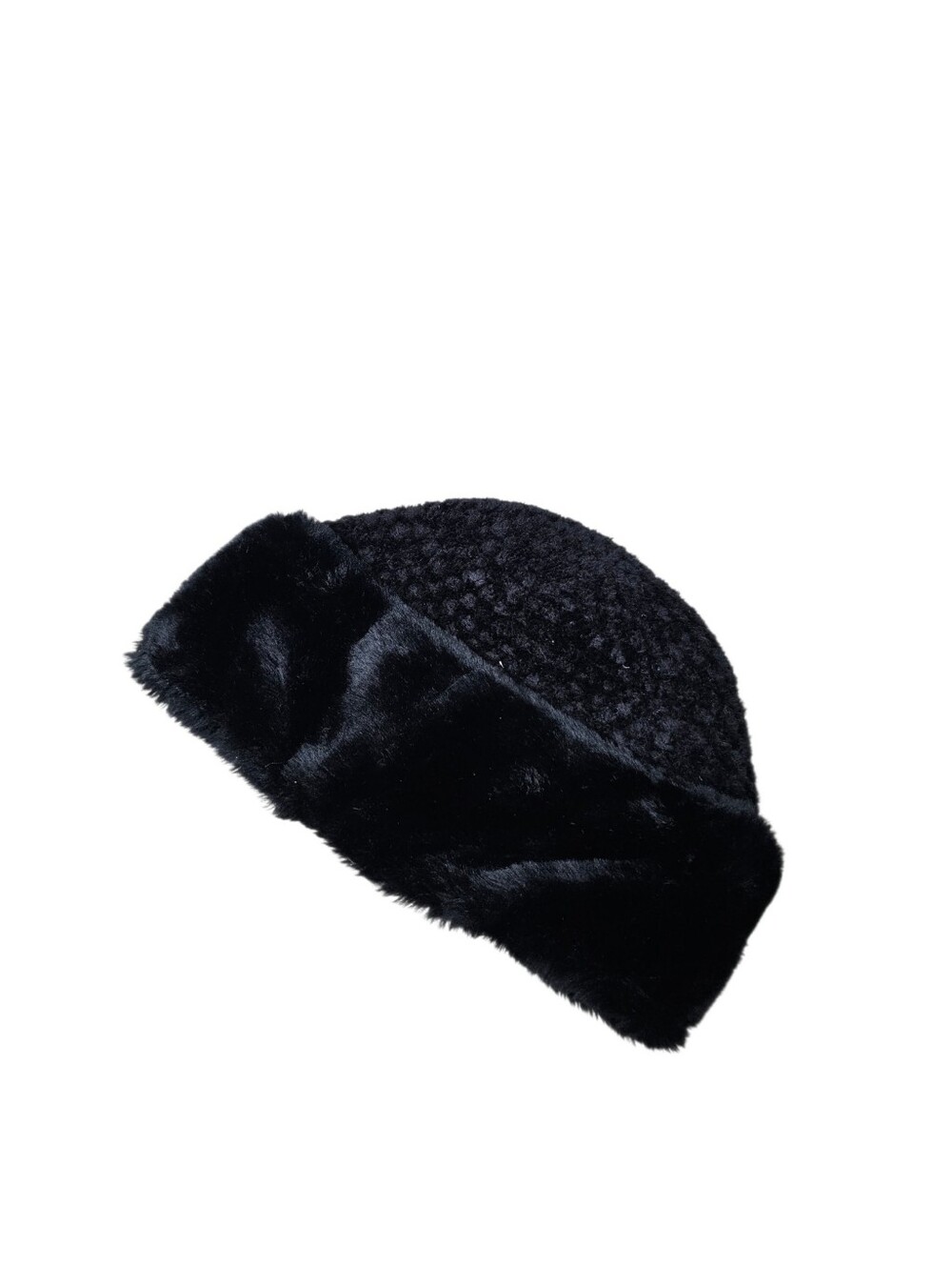 Black Faux Fur Bucket Hat Plush Sherpa Winter Lined Cozy Fuzzy